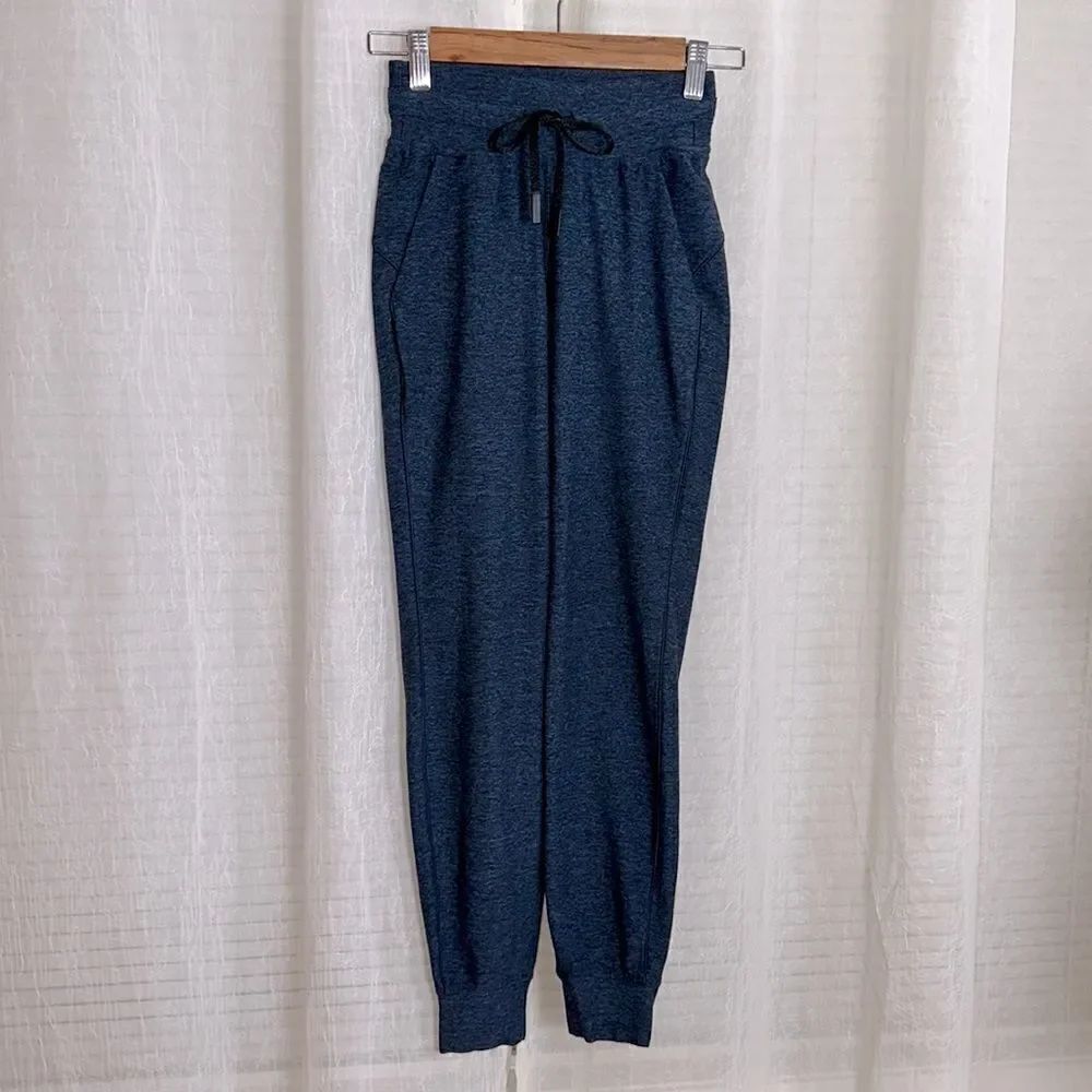 lululemon 0 Heather Indigo Blue Black Drawstrings Two Pocket Athletic Jogger